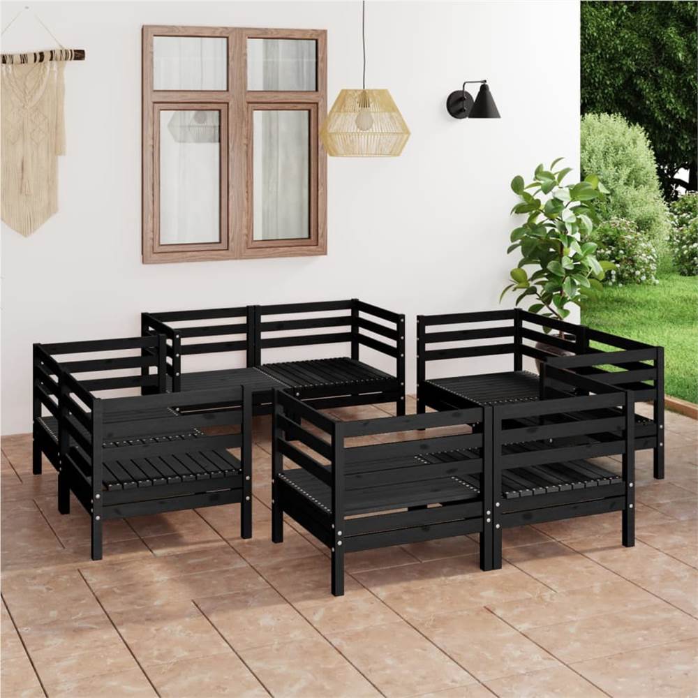 

8 Piece Garden Lounge Set Black Solid Pinewood