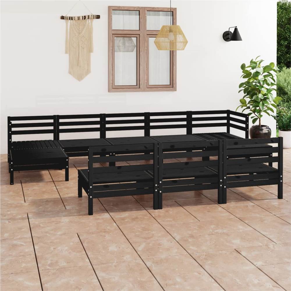 

10 Piece Garden Lounge Set Black Solid Pinewood