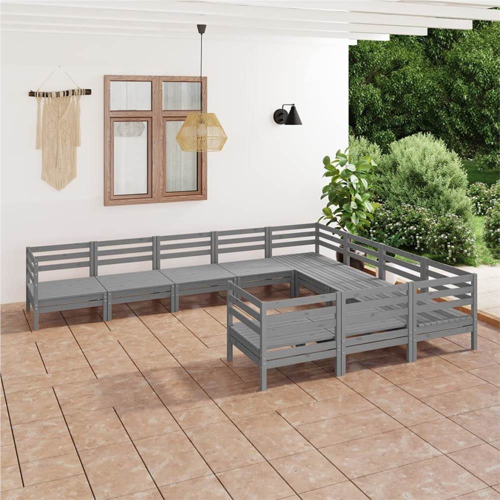 

10 Piece Garden Lounge Set Grey Solid Pinewood