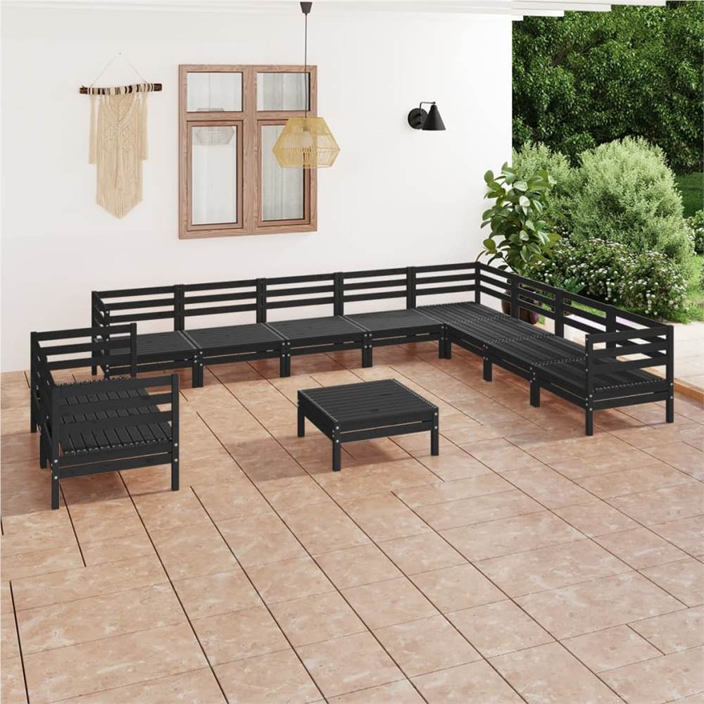 

11 Piece Garden Lounge Set Solid Pinewood Black