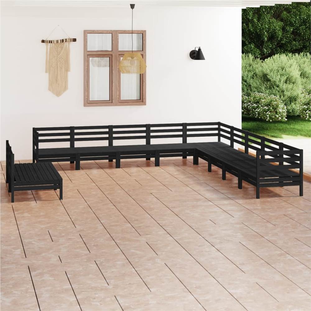 

11 Piece Garden Lounge Set Solid Pinewood Black