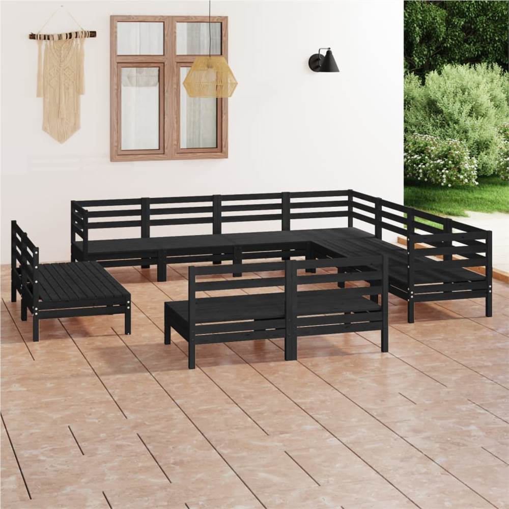 

11 Piece Garden Lounge Set Solid Pinewood Black
