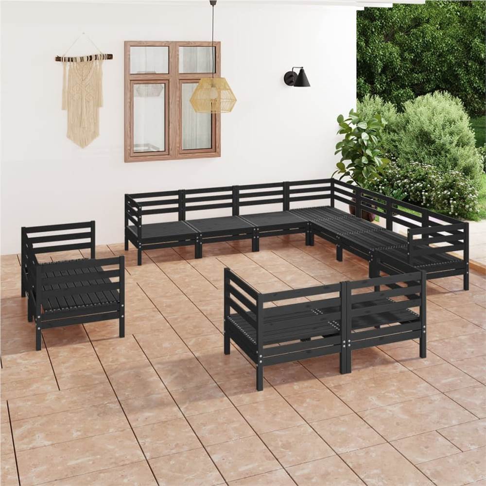 

11 Piece Garden Lounge Set Solid Pinewood Black