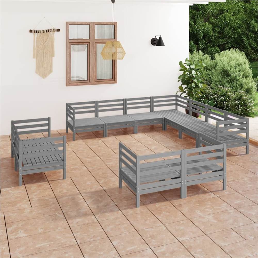 

11 Piece Garden Lounge Set Solid Pinewood Grey