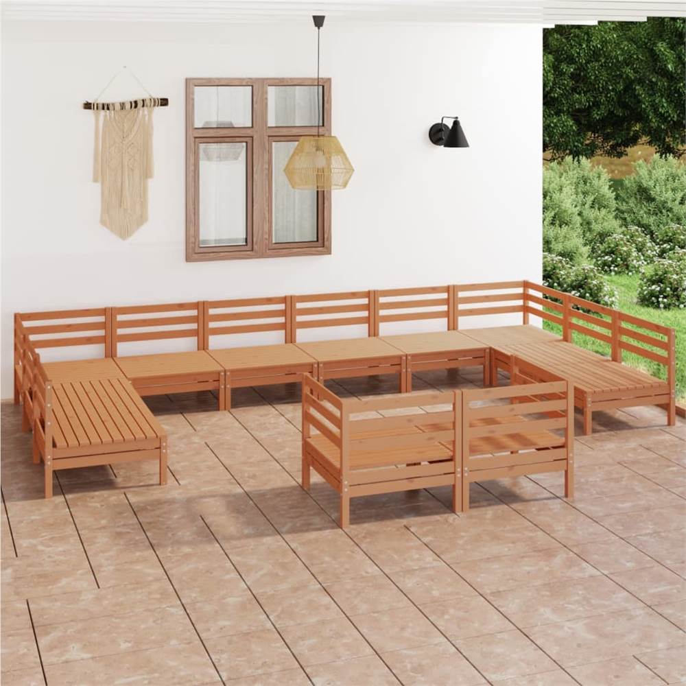 

12 Piece Garden Lounge Set Honey Brown Solid Pinewood