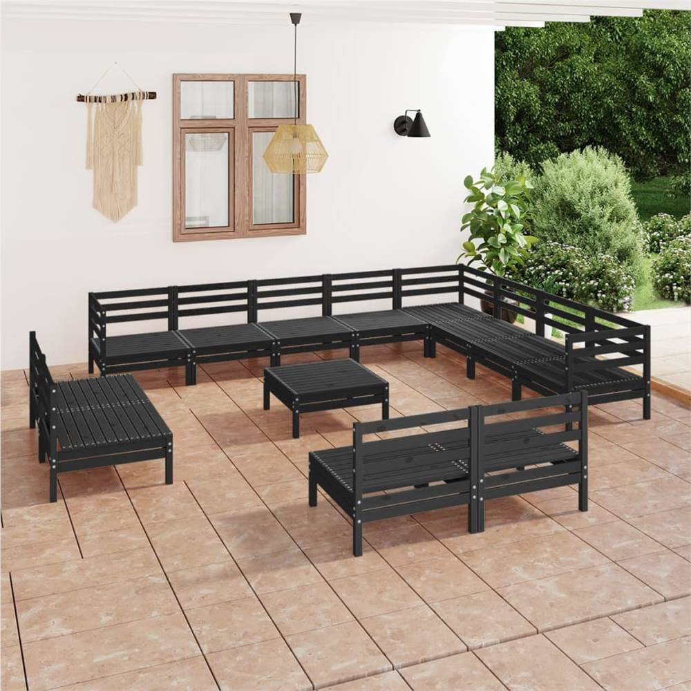 

13 Piece Garden Lounge Set Solid Pinewood Black