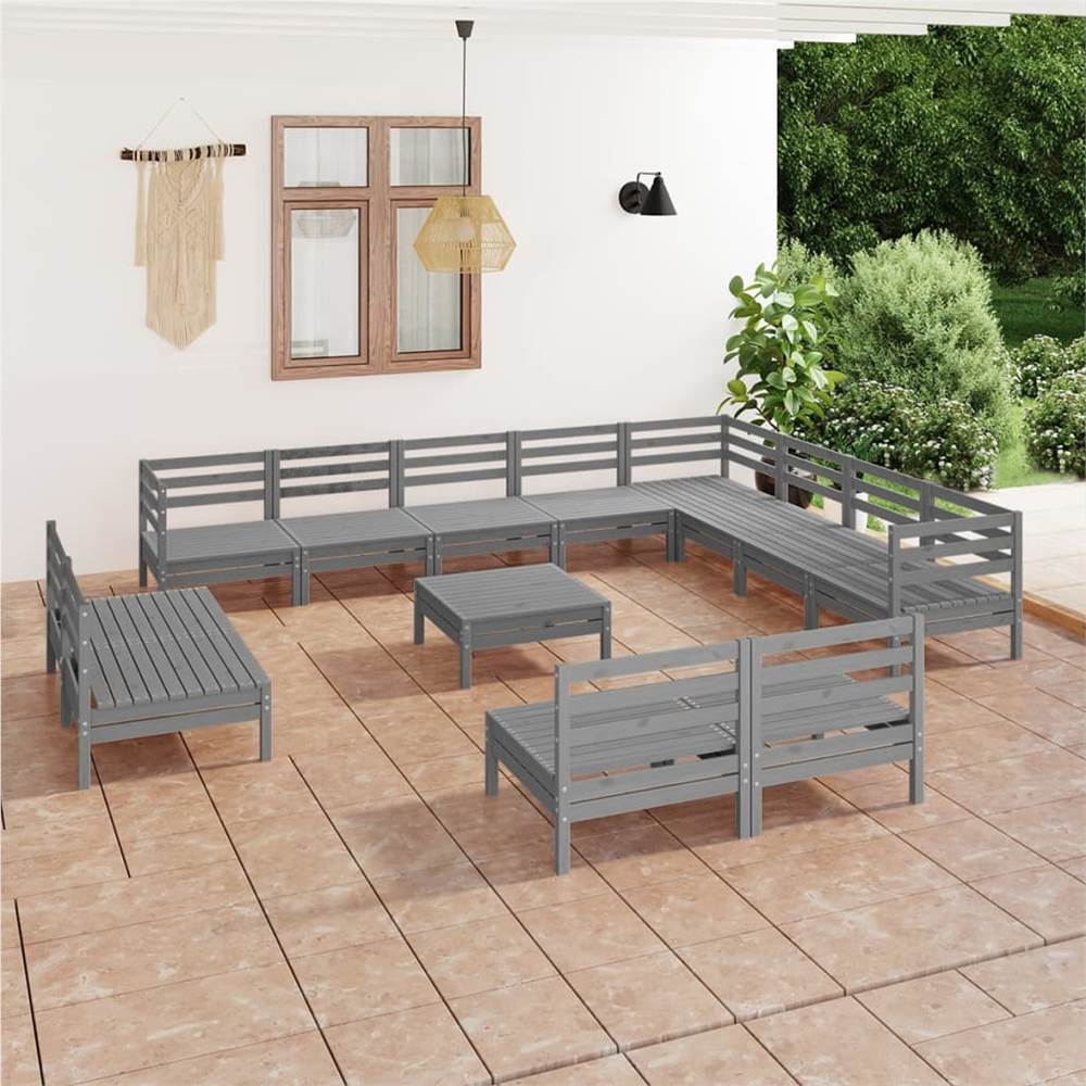 

13 Piece Garden Lounge Set Solid Pinewood Grey