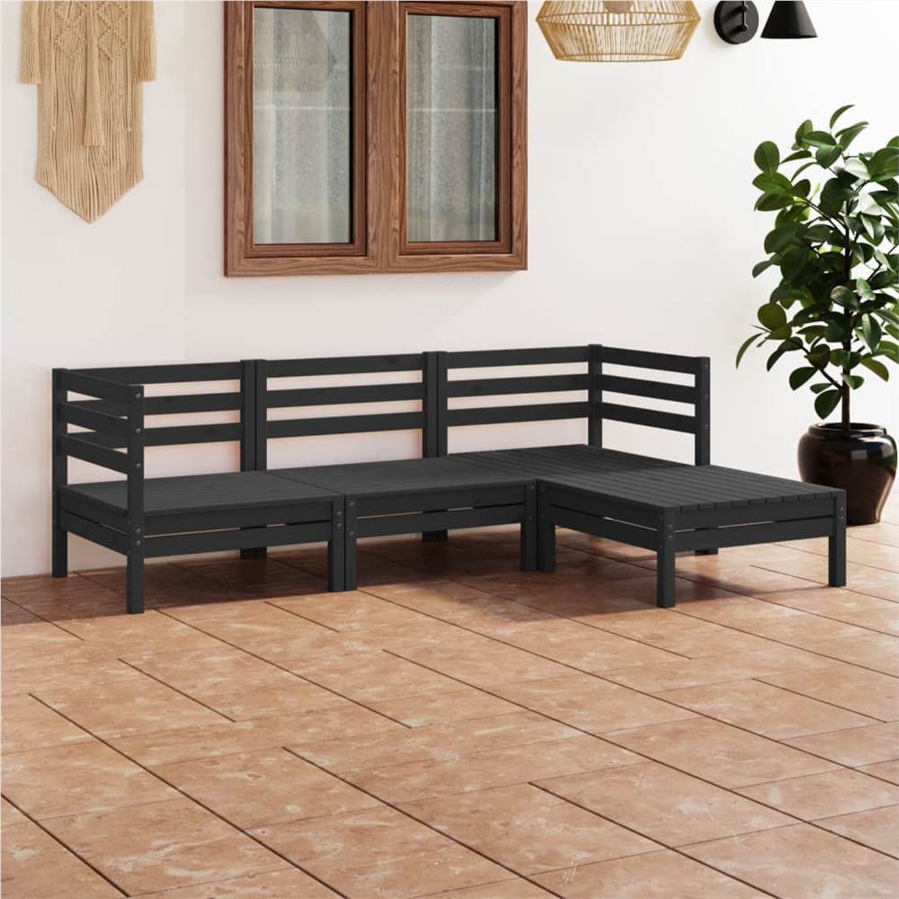 

4 Piece Garden Lounge Set Solid Pinewood Black