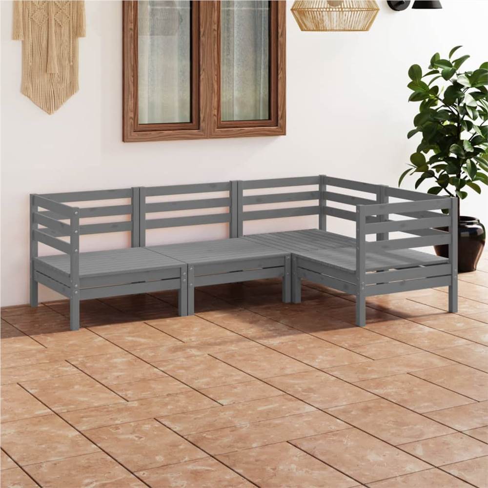 

4 Piece Garden Lounge Set Solid Pinewood Grey