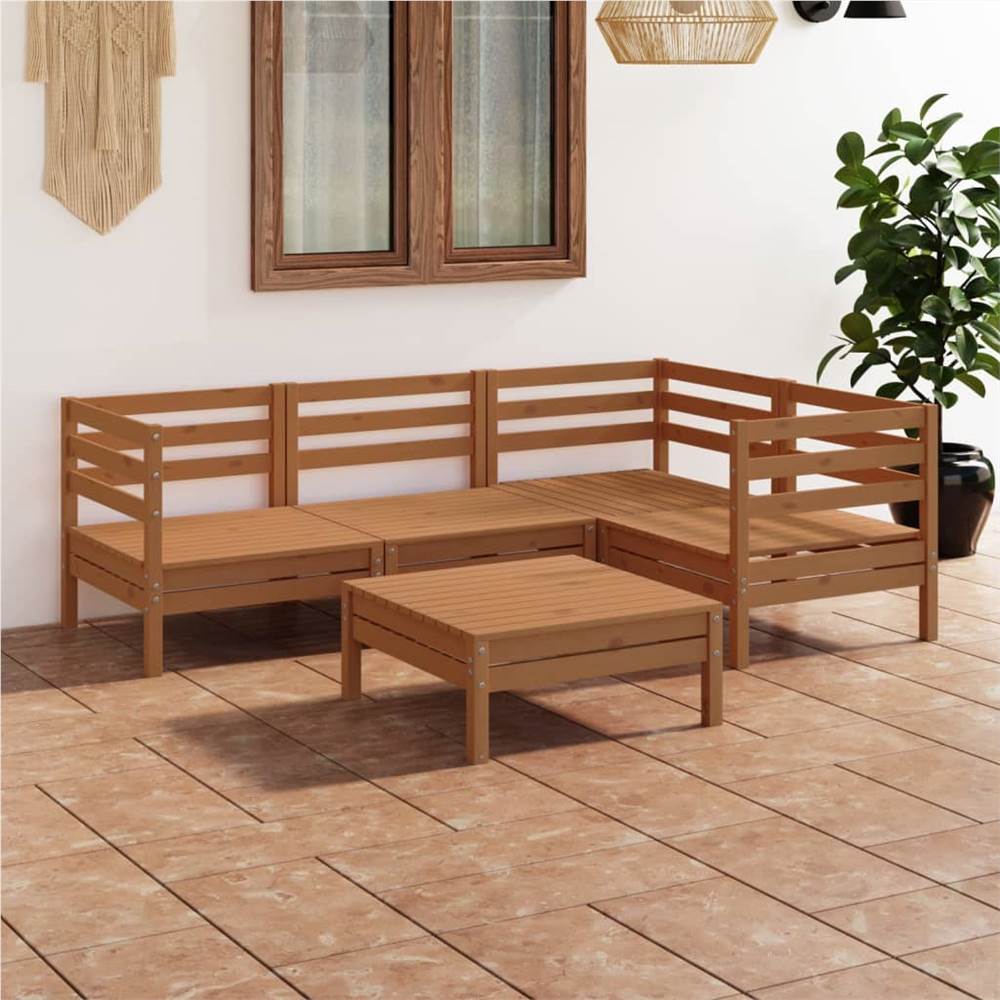 

5 Piece Garden Lounge Set Solid Pinewood Honey Brown