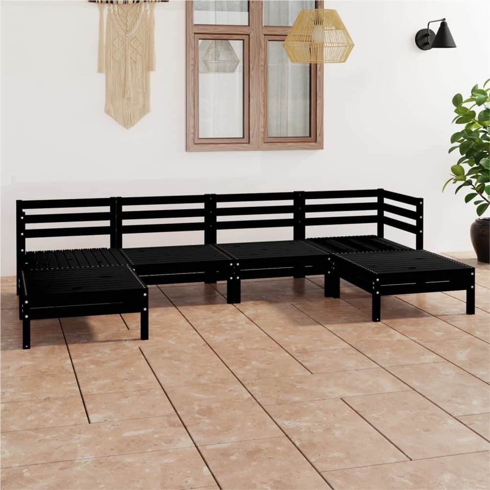 

6 Piece Garden Lounge Set Black Solid Pinewood