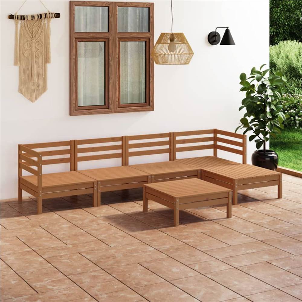 

6 Piece Garden Lounge Set Solid Pinewood Honey Brown