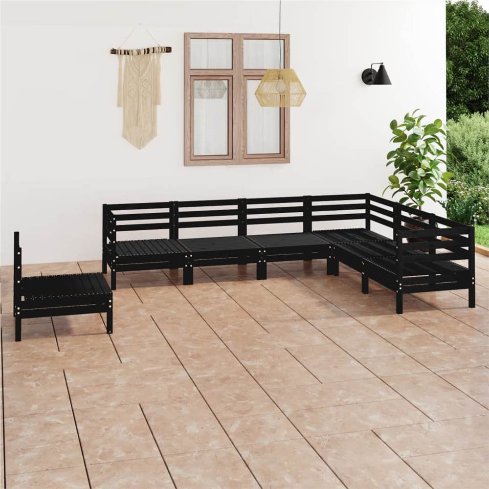

7 Piece Garden Lounge Set Solid Pinewood Black