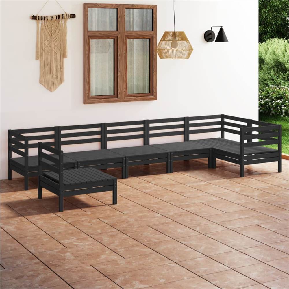 

7 Piece Garden Lounge Set Solid Pinewood Black