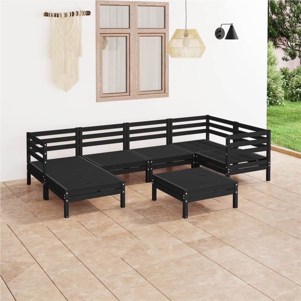 

7 Piece Garden Lounge Set Solid Pinewood Black