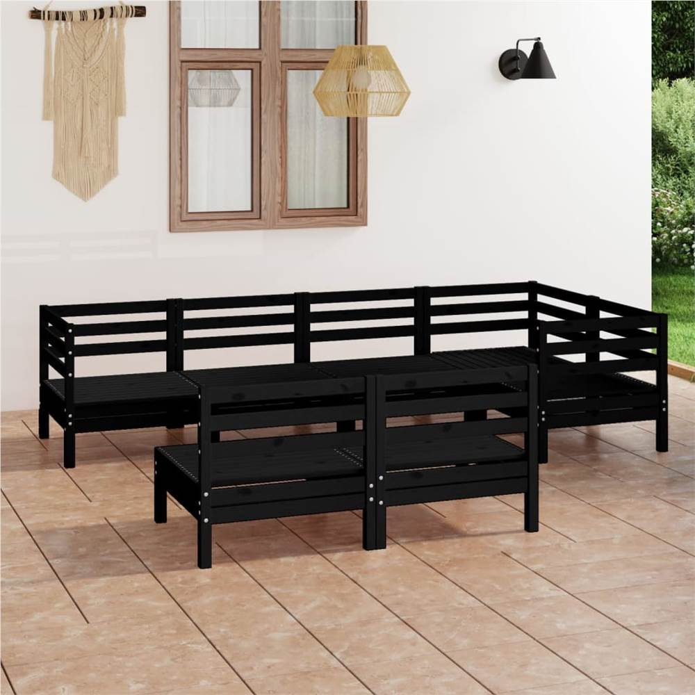 

7 Piece Garden Lounge Set Solid Pinewood Black