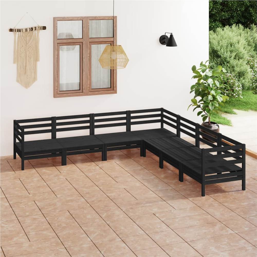 

7 Piece Garden Lounge Set Solid Pinewood Black