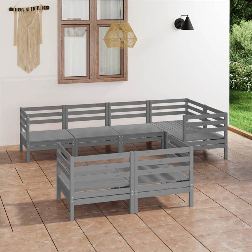 

7 Piece Garden Lounge Set Solid Pinewood Grey