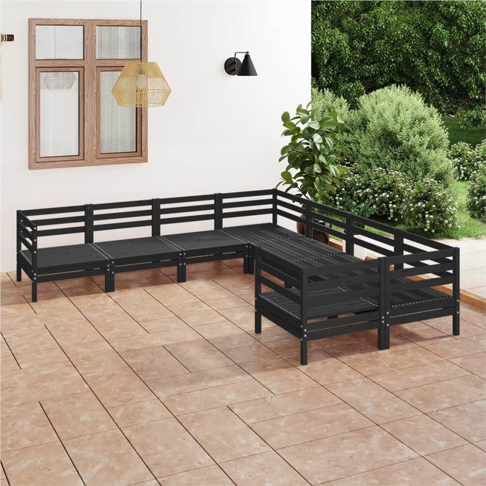 

8 Piece Garden Lounge Set Solid Pinewood Black