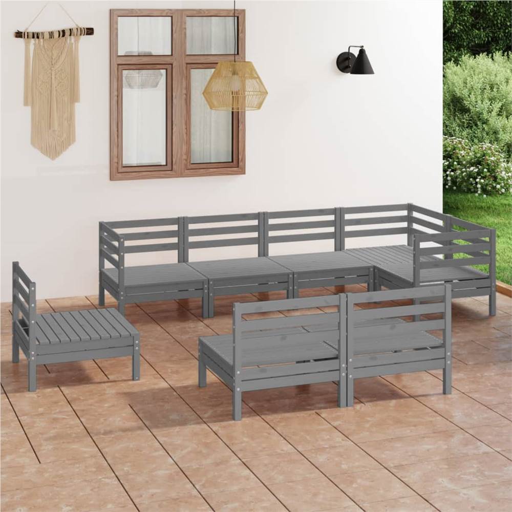 

8 Piece Garden Lounge Set Solid Pinewood Grey