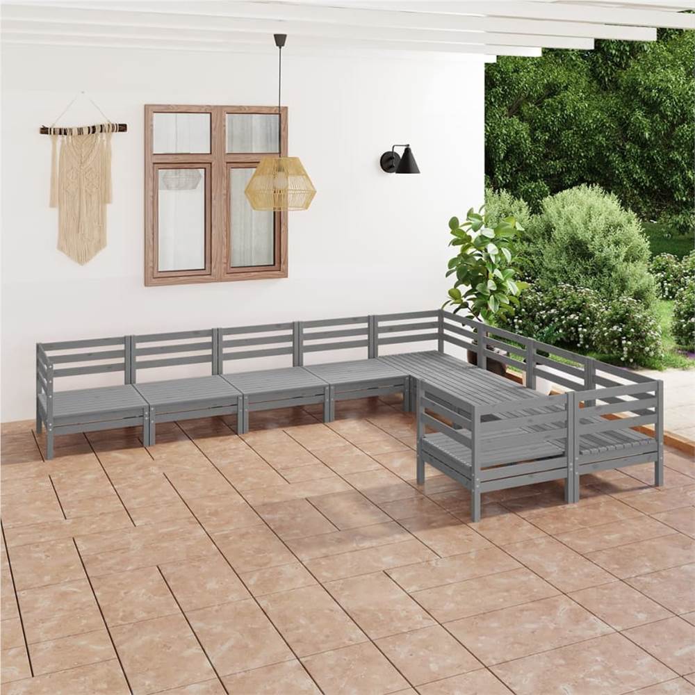 

9 Piece Garden Lounge Set Grey Solid Pinewood