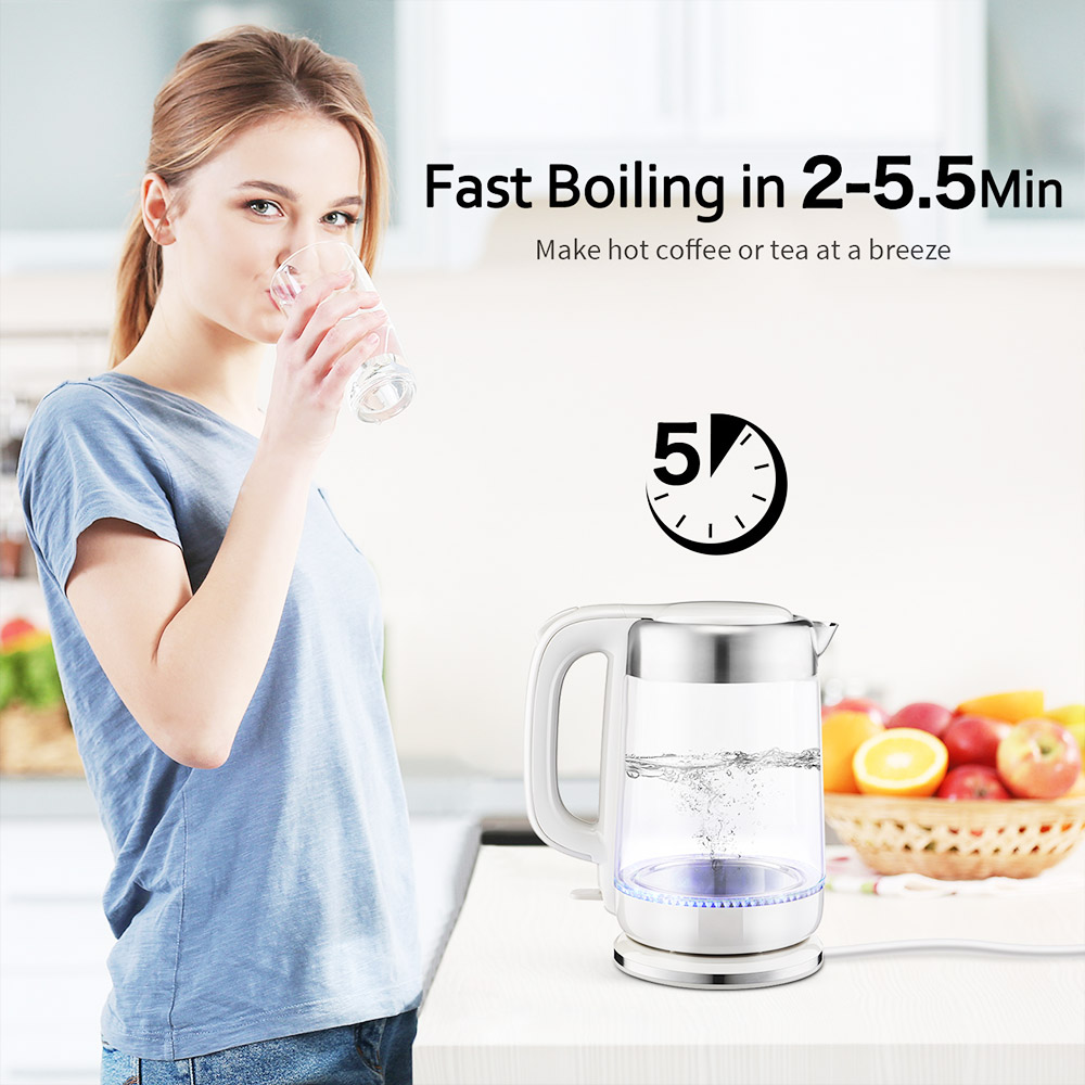 Hommak iKich Eco Glass Electric Kettle 1.7L Cordless Water kettle