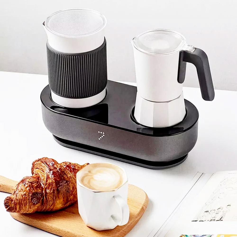 ماكينة صنع القهوة من سيفن اند مي ، ماكينة صنع رغوة الحليب ، ماكينة قهوة اسبرسو منزلية بسعة 300 مل - رمادي