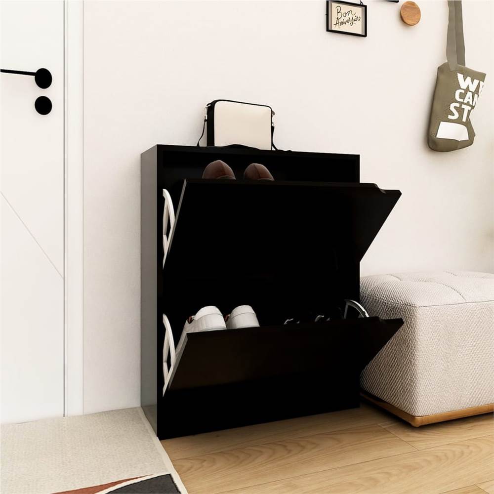 

Shoe Cabinet with 2 Doors Black 59x24x74 cm Chipboard