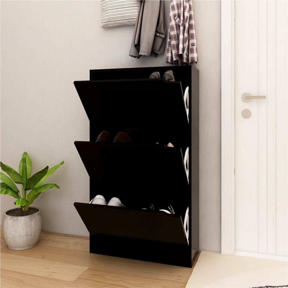 

Shoe Cabinet with 3 Doors Black 59x24x105 cm Chipboard