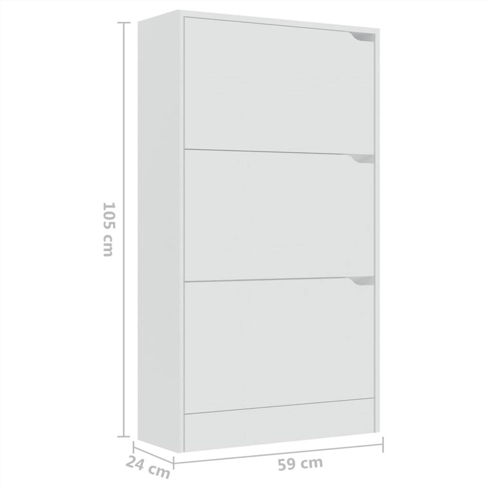 Shoe Cabinet with 3 Doors White 59x24x105 cm Chipboard