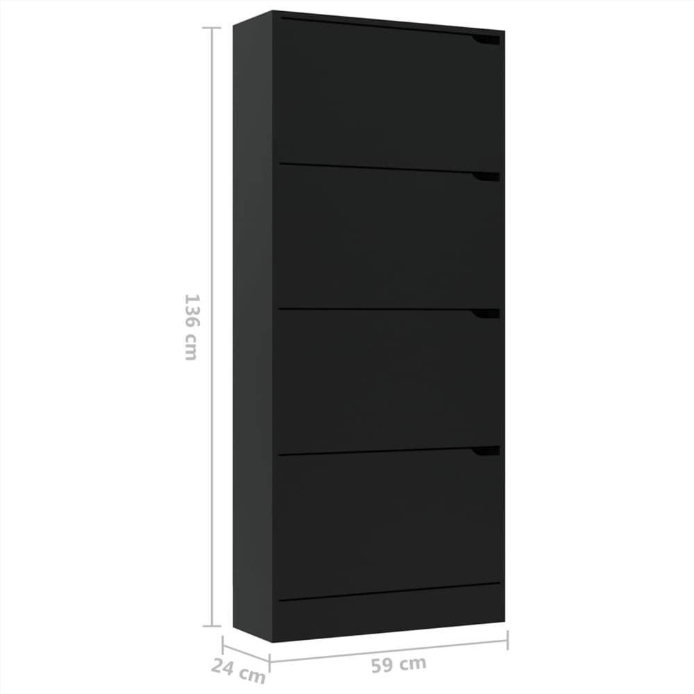 Shoe Cabinet with 4 Doors Cabinet Black 59x24x136 cm Chipboard