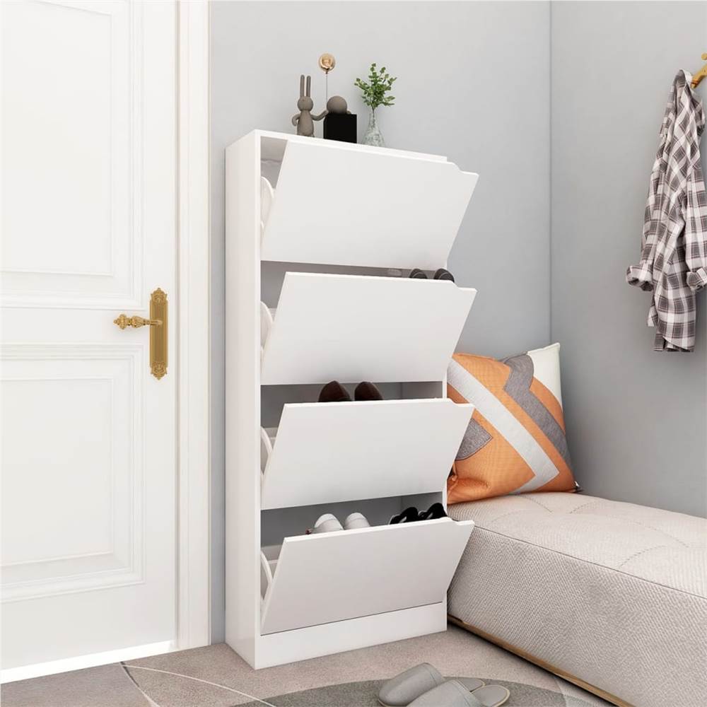 

Shoe Cabinet with 4 Doors Shoe Cabinet White 59x24x136 cm Chipboard