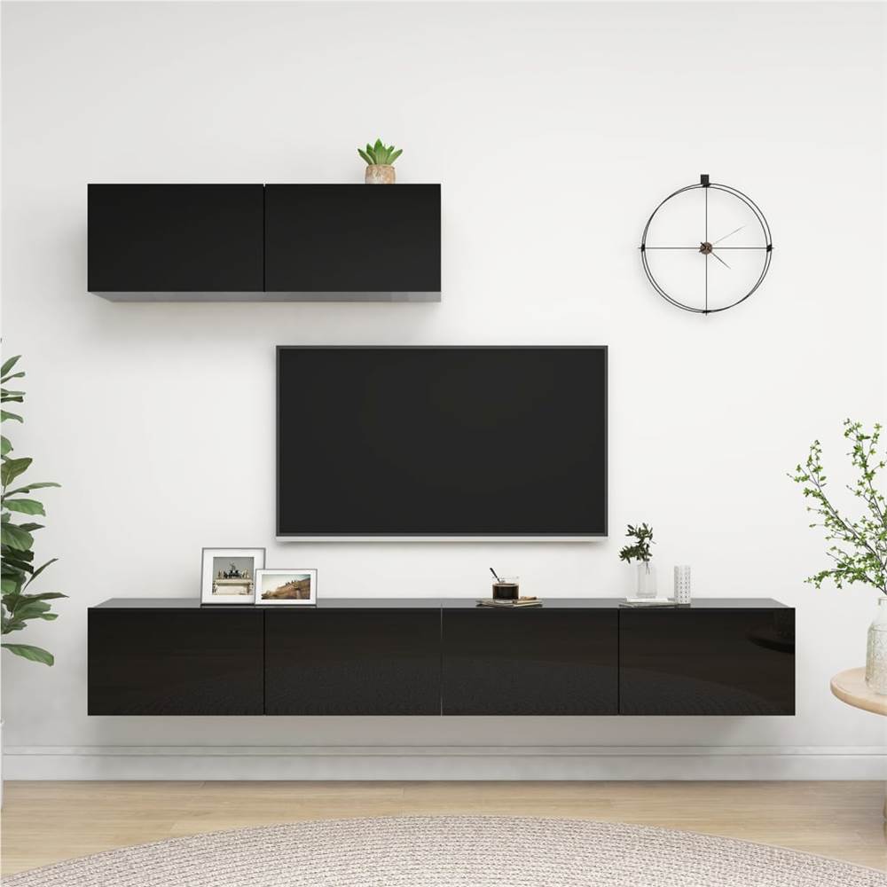

TV Cabinets 3 pcs High Gloss Black Chipboard