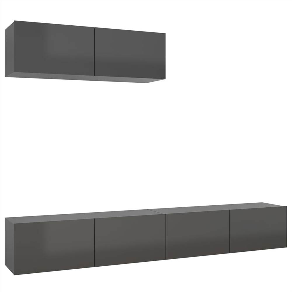 TV Cabinets 3 Pcs High Gloss Grey Chipboard 6 TV Cabinets 3 pcs High Gloss Grey Chipboard
