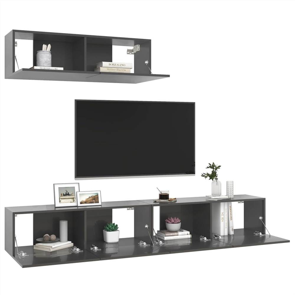 TV Cabinets 3 Pcs High Gloss Grey Chipboard 7 TV Cabinets 3 pcs High Gloss Grey Chipboard