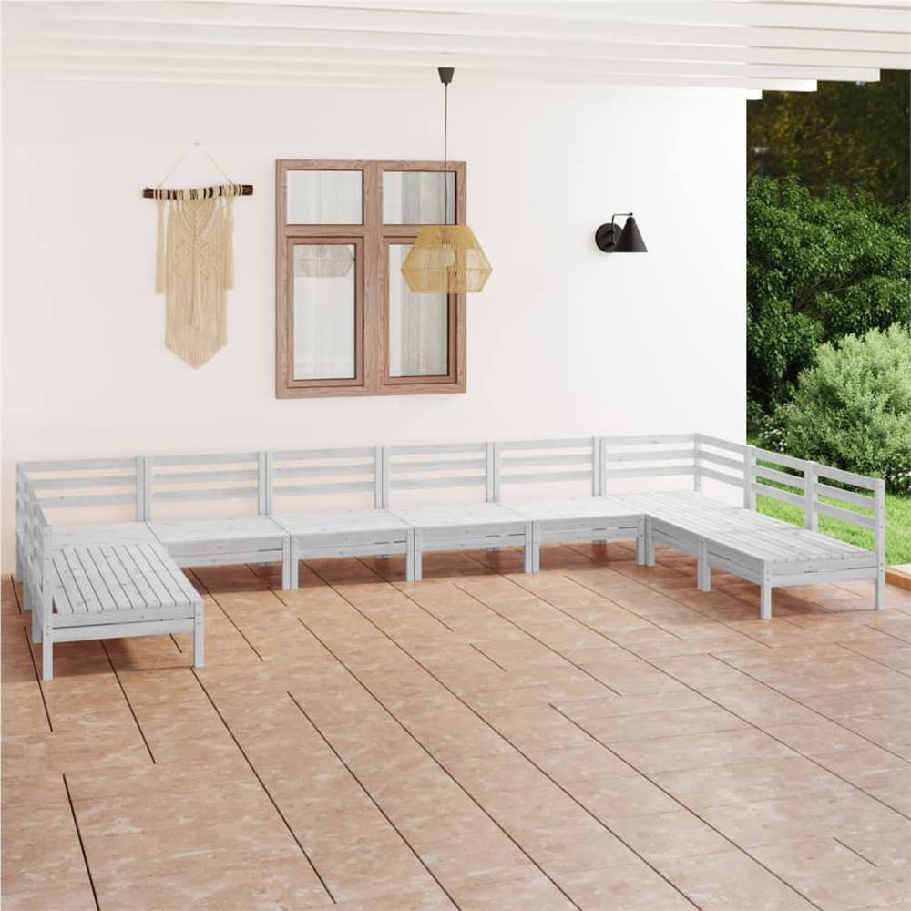 

10 Piece Garden Lounge Set White Solid Pinewood