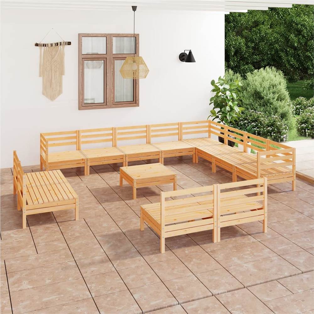 

13 Piece Garden Lounge Set Solid Pinewood