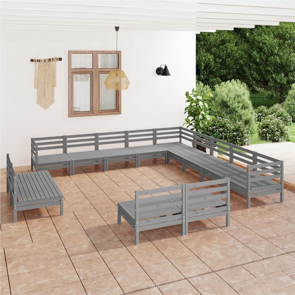 

13 Piece Garden Lounge Set Solid Pinewood Grey