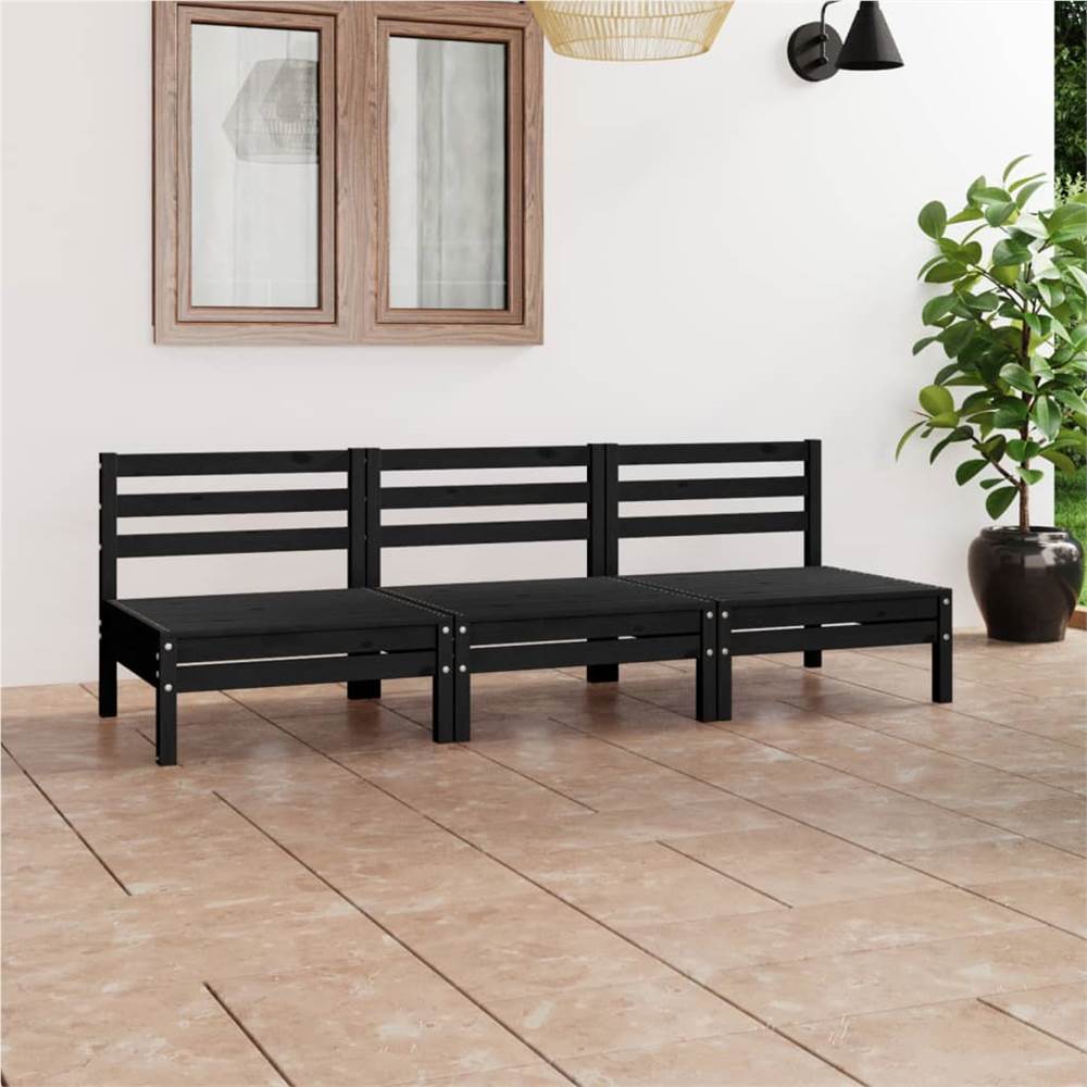

3 Piece Garden Lounge Set Black Solid Pinewood