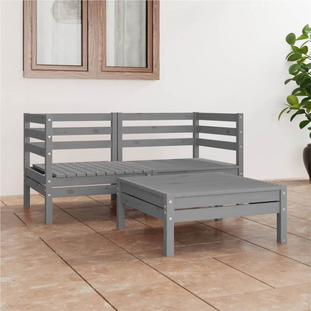 

3 Piece Garden Lounge Set Grey Solid Pinewood