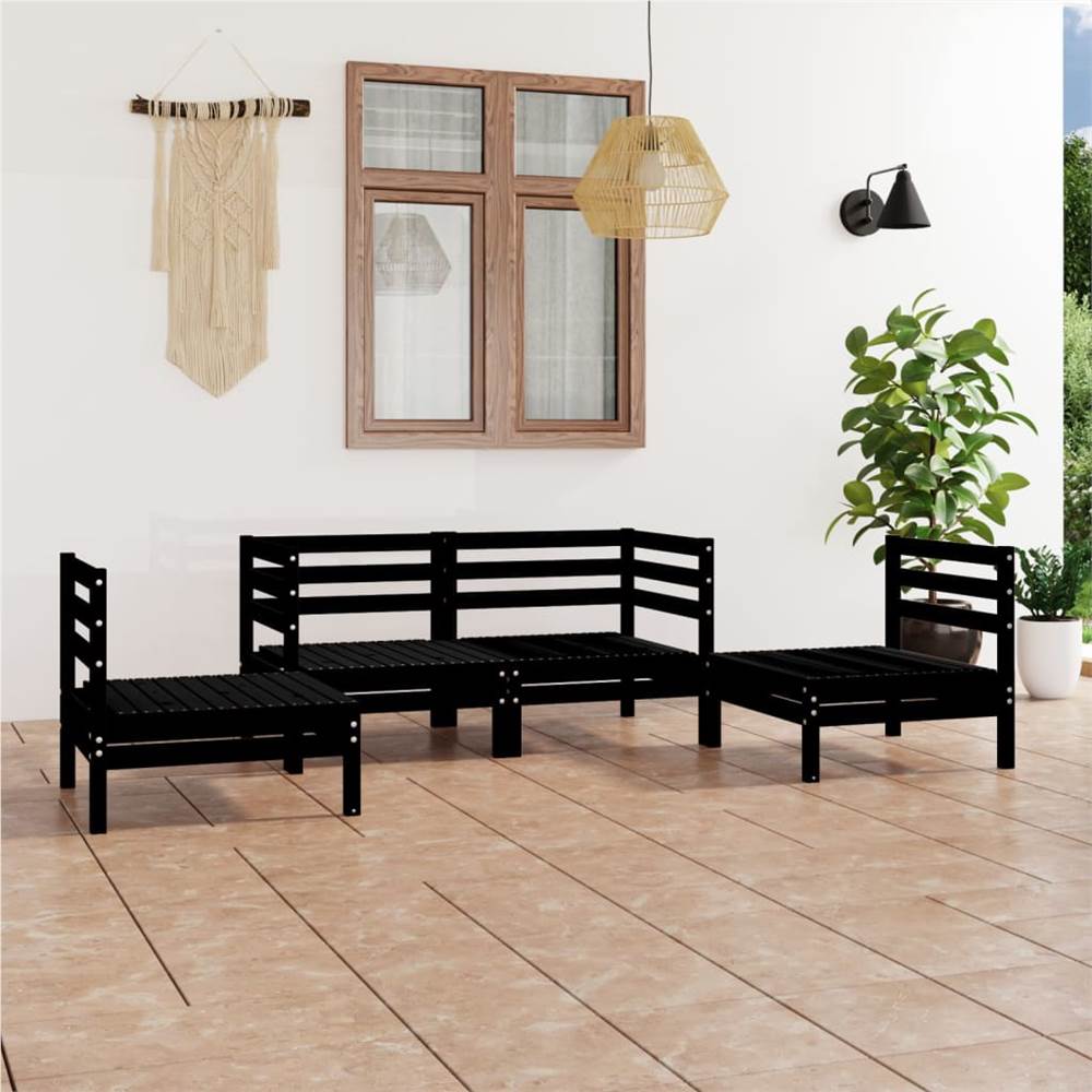 

4 Piece Garden Lounge Set Black Solid Pinewood