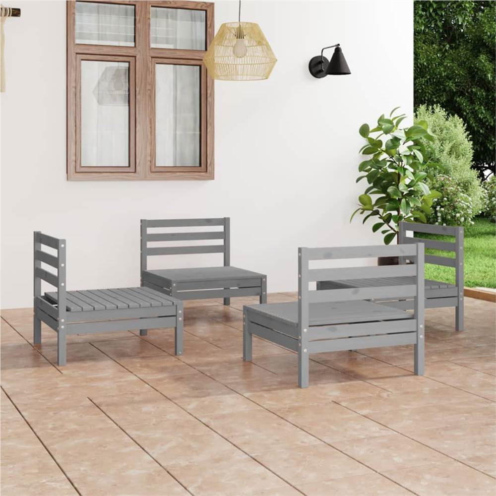 

4 Piece Garden Lounge Set Grey Solid Pinewood