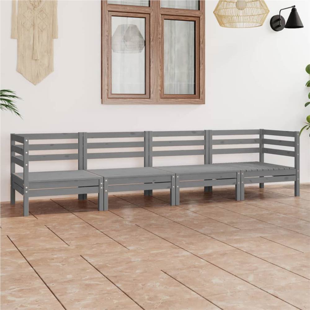

4 Piece Garden Lounge Set Grey Solid Pinewood