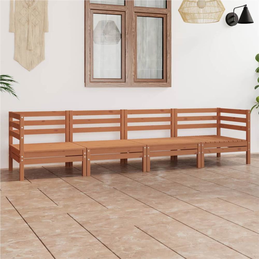 

4 Piece Garden Lounge Set Honey Brown Solid Pinewood