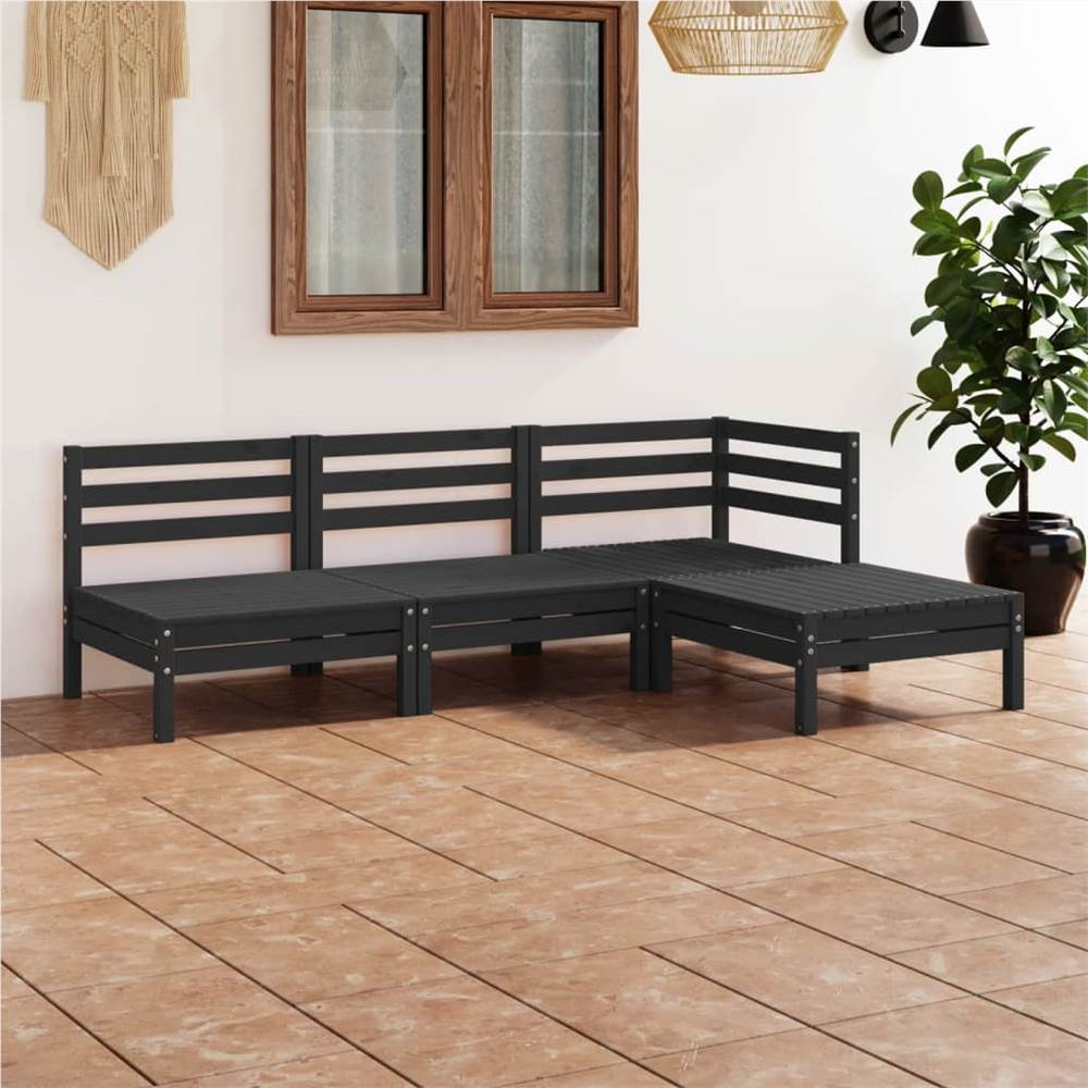

4 Piece Garden Lounge Set Solid Pinewood Black