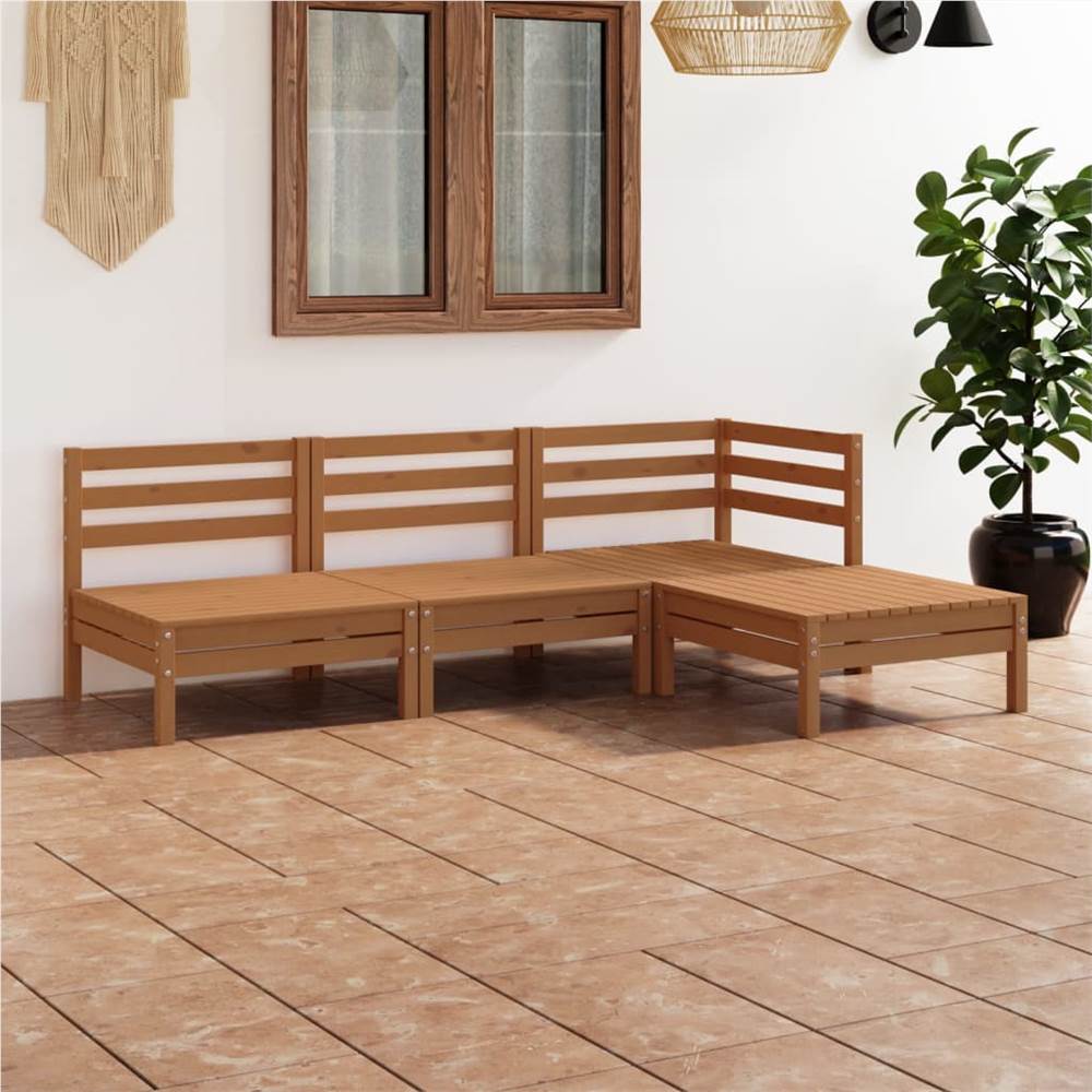 

4 Piece Garden Lounge Set Solid Pinewood Honey Brown