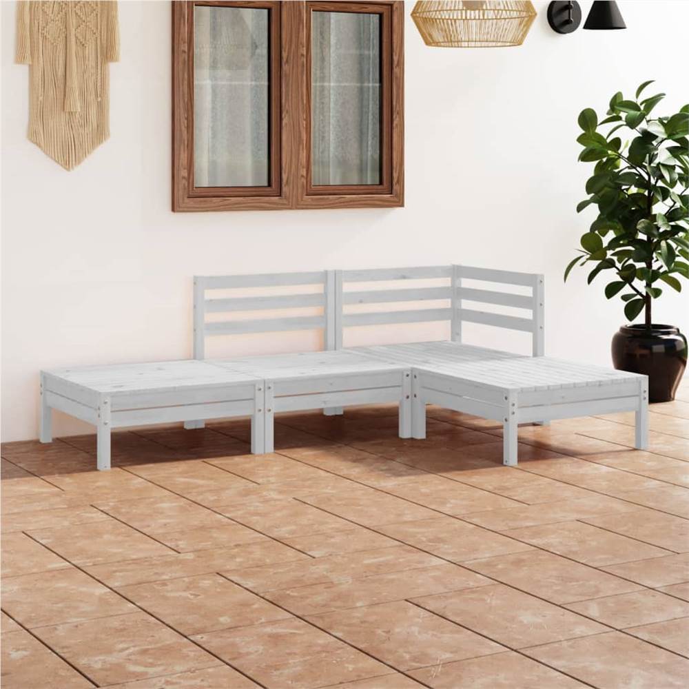 

4 Piece Garden Lounge Set White Solid Pinewood