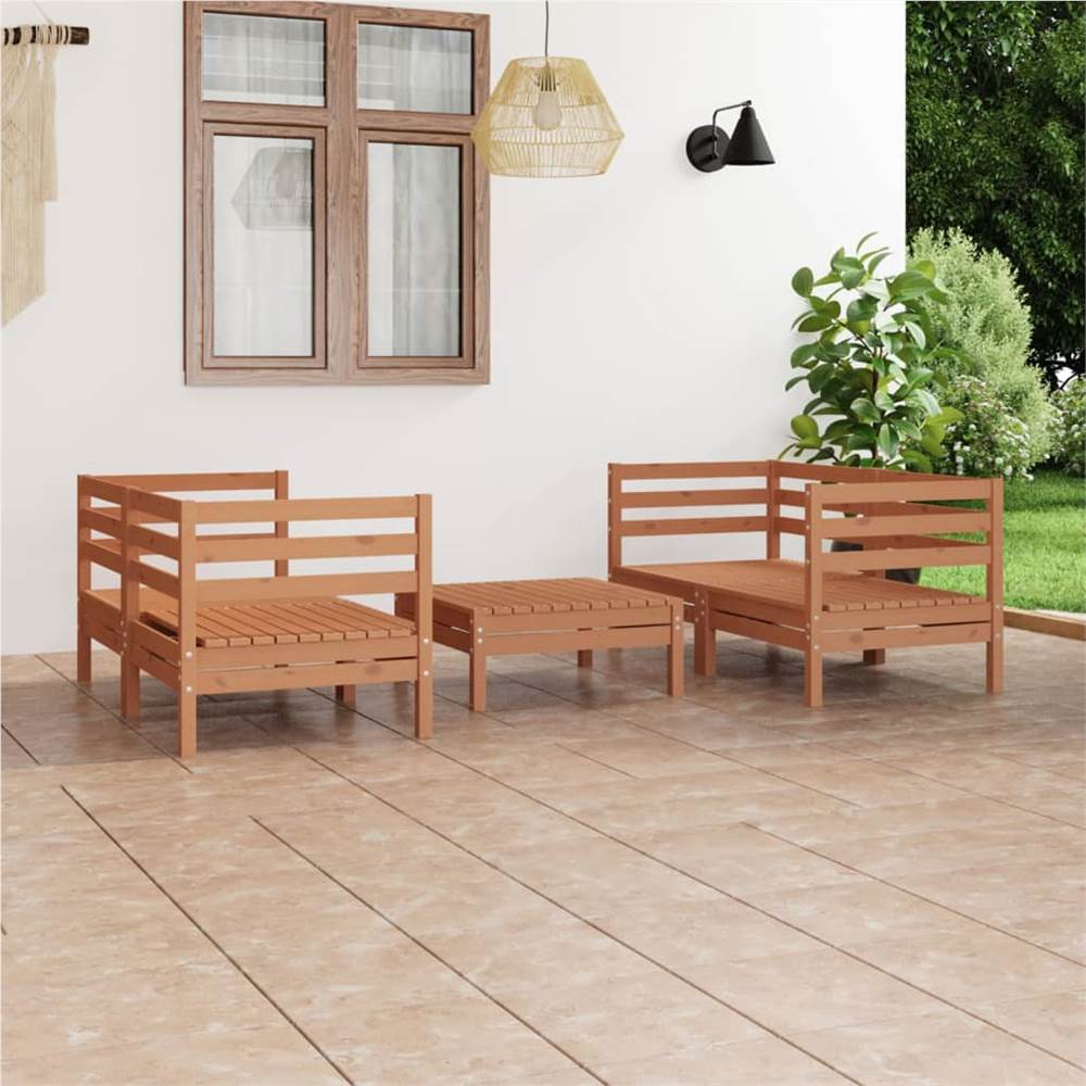 

5 Piece Garden Lounge Set Honey Brown Solid Pinewood