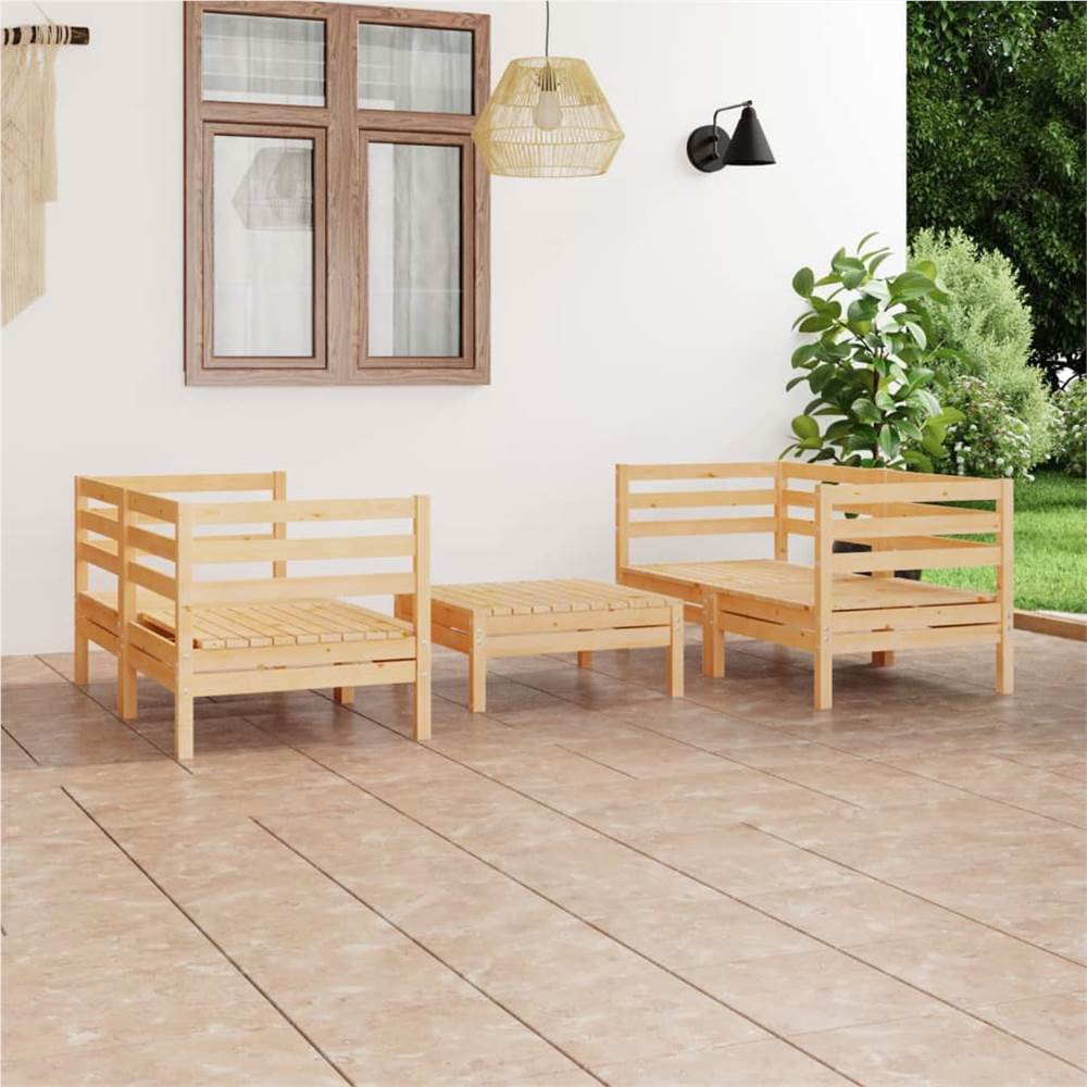 

5 Piece Garden Lounge Set Solid Pinewood