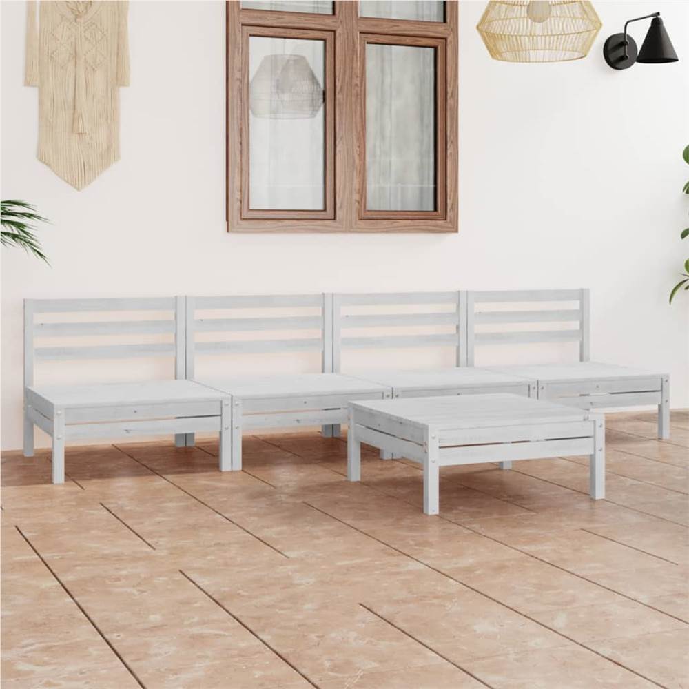 

5 Piece Garden Lounge Set White Solid Pinewood